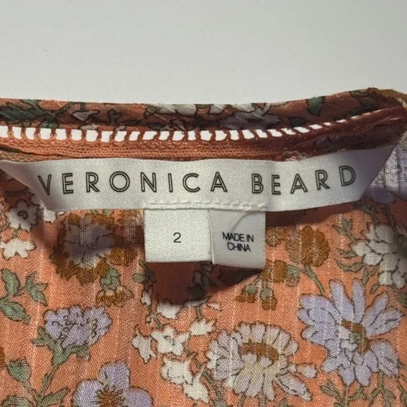 VERONICA BEARD Araya Top Coral Floral Ruffle Button Front Eyelet Detail Blouse 2 - Picture 3 of 10